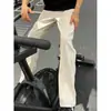 Calças casuais pretas com padrão ondulado para homens, calças esportivas e de fitness de alta qualidade para o verão, calças retas americanas retrô com barra alargada