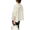 Chique coreano primavera novo design francês costas plissadas solta gola bebê manga longa blusa top para mulheres