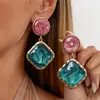 Pendientes Redondos de Diamante de Resina Transfronterizos Europeos y Americanos Estilo Retro Pintura al Óleo Pendientes de Botón de Nicho de Alta Gama Personalidad Moda para Orejas