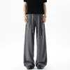 Calça Masculina Risca de Giz em Seda Gelada Estilo Old Money, Verão Plus Size Solta com Pregas Casual Yamamoto Wide-Leg
