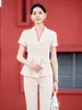 Traje de Verano de Manga Corta Traje Vestido de Mujer Delgado Elegante Ajustado que Reduce la Edad Profesional Traje Pequeño Ropa de Trabajo para Mujer