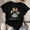 T-shirt Casual de Manga Curta Feminina Tamanho Europeu Transfronteiriço - Roxo Claro Estampa de Patinha de Cachorro Design "Fé Esperança Amor"