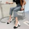 Primavera e verão 2025 Novo estilo francês Retro Chanel Style Color-matching Pearl Salto grosso Bico redondo Sapatos Mary Jane Salto alto feminino