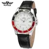 Winner Moda Masculina Casual Cinturón de Cuero Reloj Mecánico Semiautomático Venta al por Mayor Esfera Negra Cara Negra