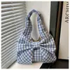 Bolsa de chaleco a cuadros retro estilo coreano al por mayor, bolso de hombro de gran capacidad, bolsa de compras ligera, bolsa de lona versátil para estudiantes mujeres