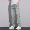 Jeans retro vintage de alta gama para hombre, pantalones rectos ajustados, pantalones versátiles finos y elásticos de verano