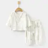 Conjunto de Gaze para Bebê, Roupas de Casa para Bebê, Tops e Calças de Fibra de Bambu de Manga Longa, Roupas de Verão com Ar Condicionado para Crianças Meninas