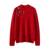Suéter de Cachemira Chino Simple de Moda Versátil Otoño e Invierno 2025 Camiseta Interior de Punto Bordada Hecha a Mano para Mujer Cheongsam