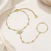 Pulsera de Acero de Titanio Transfronteriza Yuhui Llena de Copo de Nieve Incrustado con Diamantes Estrella de Ocho Puntas con Cubierta para el Dedo Cadena para el Dorso de la Mano Pulsera de Acero Inoxidable Chapada en Oro Real