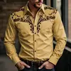 Camisa masculina transfronteiriça estilo cowboy western, moderna, retrô, étnica, manga longa, alta qualidade, não amassa, atacado