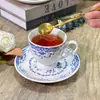 Conjunto de Xícara e Pires de Cerâmica Turquesa e Rosa Estilo Francês Vintage para Café para Casa, Restaurante, Hotel Atacado, Luxo Leve