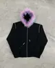 Sudadera con capucha y cremallera casual y elegante Y2K Estilo callejero Collar de pelo colorido Moda moderna Ins Otoño e Invierno Moda transfronteriza