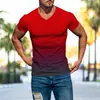 2026 Amazon Wish Comércio Exterior Verão Roupas Masculinas 3D Cor Gradiente Moda Estampa Camiseta Slim Fit Gola V Manga Curta