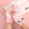 Guantes Calientes de Medio Dedo Plegables para Otoño e Invierno para Estudiantes Mujeres, Guantes Gruesos a Prueba de Frío con Forro de Felpa de Dibujos Animados Venta al por Mayor