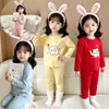 Conjunto de capa base cómodo y versátil para otoño/invierno para niños, con camiseta de manga larga sin costuras y pantalones largos, adecuado para ropa de estar de niñas, hecho de material suave de forro polar