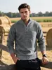 Nova Jaqueta Suéter Pulôver Masculino Tricô Europeu e Americano Outono/Inverno, Forrada com Fleece e Espessa, Gola Alta, Meio Zíper