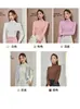 Camiseta de manga larga para mujer de cachemira sintética con cuello semi-alto, nuevo estilo otoño/invierno 2026, corte ajustado, top de manga larga que realza la figura