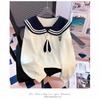 Huapian Navy Collar Sweat Feminino 2024 Outono e Inverno Nova Chegada Solto Casual Pullover Curto Estilo Academia Top