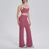 Top esportivo sem costura com blocos de cor transfronteiriços, calça de yoga justa com costas bonitas, calça pantalona de cintura alta, conjunto esportivo de yoga