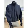 Chaqueta de vuelo azul marino estilo americano para hombre, chaqueta de béisbol holgada de otoño con cuello alto, chaqueta bomber para hombre