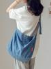 Bolso Cruzado Grande de Mezclilla Estilo Coreano 2024 Estilo Holgazán Gran Capacidad Hombro Cruzado Bolso de Estudiante Casual Retro Estilo Japonés