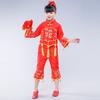 Niños y niñas Día de Año Nuevo Festival de Primavera linternas festivas abren la puerta Yangko rojo Tambor infantil Danza folclórica trajes de actuación de mesa