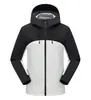Chaqueta de montañismo ligera con capucha en bloques de color personalizados, chaqueta impermeable para exteriores con estampado de logotipo, chaqueta de trabajo