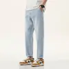 Calça Jeans Rasgada Masculina Verão 2026 Estilo Fino Marca Americana Tendência Retrô Lavada Solta Reta Nove Pontos para Adolescentes