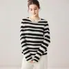 Suéter de Cachemira Holgado y Relajado con Bloques de Color y Tejido Calado para Mujer Cuello Redondo Punto Lurex Rayas Tridimensionales Prenda Base