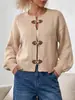 Cárdigan de punto único estilo retro con botones de cuerno para mujer, estilo transfronterizo europeo y americano, otoño e invierno, elegante, suave, versátil, adelgazante, suéter suave y acogedor