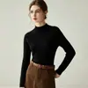 Suéter de punto 100% cachemir puro de cuello alto medio para mujer, nueva capa base ajustada otoño/invierno, elegante y con estilo para el trabajo