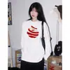 Camiseta feminina de algodão puro branco de manga longa, novo top outono 2026, design retro americano, corte solto