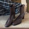 Botas Femininas de Salto Alto Fino Temperamento Bico Quadrado Francês Estilo Britânico Retrô Zíper Traseiro Elásticas Botas Curtas