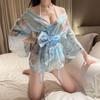 Lingerie sexy kimono sexy roupão terno estampa laço japonês tentação provocante lençóis quentes