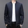 Chaqueta con Cuello Mao para Hombre 2026 Primavera y Otoño Nueva Casual de Negocios Estampada Manga Larga Atuendo de Padre de Mediana Edad Abrigo de Hombre