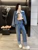 Outono moda rua frita usar um conjunto de popular deste ano curto Denim botão cardigan casaco feminino terno de duas peças