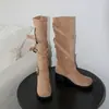 Botas de Montar Versátiles y Delgadas de Media Pantorrilla para Mujer, Colección Otoño 2026, Punta Redonda, Tacón Grueso, Hebilla de Cinturón, Botas Rectas Marrones