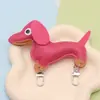 Pingente Fofo de Cachorro Dachshund de Couro Desenho Animado Filhote Pingente de Celular Fivela Dupla Coração Feminino Chaveiro de Bolsa