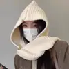 Conjunto de Dos Piezas de Gorro y Bufanda de Invierno, Color Sólido, Cálido Gorro de Punto de Doble Uso y Capa, Chal con Capucha Versátil y de Moda