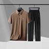 Traje deportivo de seda de hielo para papá de verano, casual de negocios, nuevo 2025, camiseta de manga corta para hombre, camisa POLO C, conjunto de dos piezas