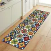 Tapete de Chão de Terra de Diatomáceas com Azulejo Floral Estilo Americano Tapete de Chão de Cozinha Conjunto de Duas Peças Resistente ao Desgaste Antiderrapante Tapete para Pés Doméstico Absorvente de Água Secagem Rápida