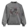 Moletom com Capuz Solto Gola Redonda Estampa Graffiti de Letras Estilo Trendy High Street Marca Vibe Casual Roupa Esportiva Primavera/Outono