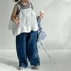 Ropa para niños al por mayor traje para niñas primavera y verano 25 nuevos chaleco para niños falda de tirantes de malla blanca jeans conjunto de tres piezas