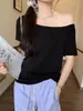 Camiseta de Manga Curta para Mulheres, com Ombro Único, Decote Caído, Uso de Duas Maneiras, Verão, Decote Amplo, Caimento Relaxado e Solto, Top com Estilo Emagrecedor e Relaxado