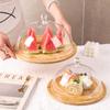 Plato de prueba de frutería con tapa, plato de exhibición de frutas de bambú, bandeja para pastel dim sum con cubierta antipolvo redonda de policarbonato transparente