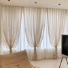 Cortinas de Gaze de Linho Creme Modernas Simples Americanas Francesas Retrô Quarto Sala de Estar Gaze Semitransparente Cortinas Fixas