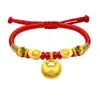 Pulsera de Hilo Rojo con Amuleto de la Suerte Pequeño de Oro Puro 999, Tejida a Mano con la Palabra '' y Cierre de Seguridad, Venta al por Mayor para Fuentes de Transmisión en Vivo