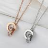 Collar de acero de titanio con doble anillo con incrustaciones de circonitas simples estilo celebridad de Internet para mujer, cadena de clavícula digital romana, venta al por mayor transfronteriza