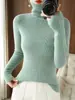 Suéter de Tricô Novo Estilo Gola Alta para Mulheres Outono Inverno Manga Longa Gola Alta Camada Base Slim Fit Canelado