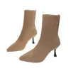 Comércio Exterior Botas Martin Femininas 2026 Outono Inverno Novo Estilo Coreano Moda Bico Fino Salto Alto Malha Stretch Emagrecedoras Botas Femininas